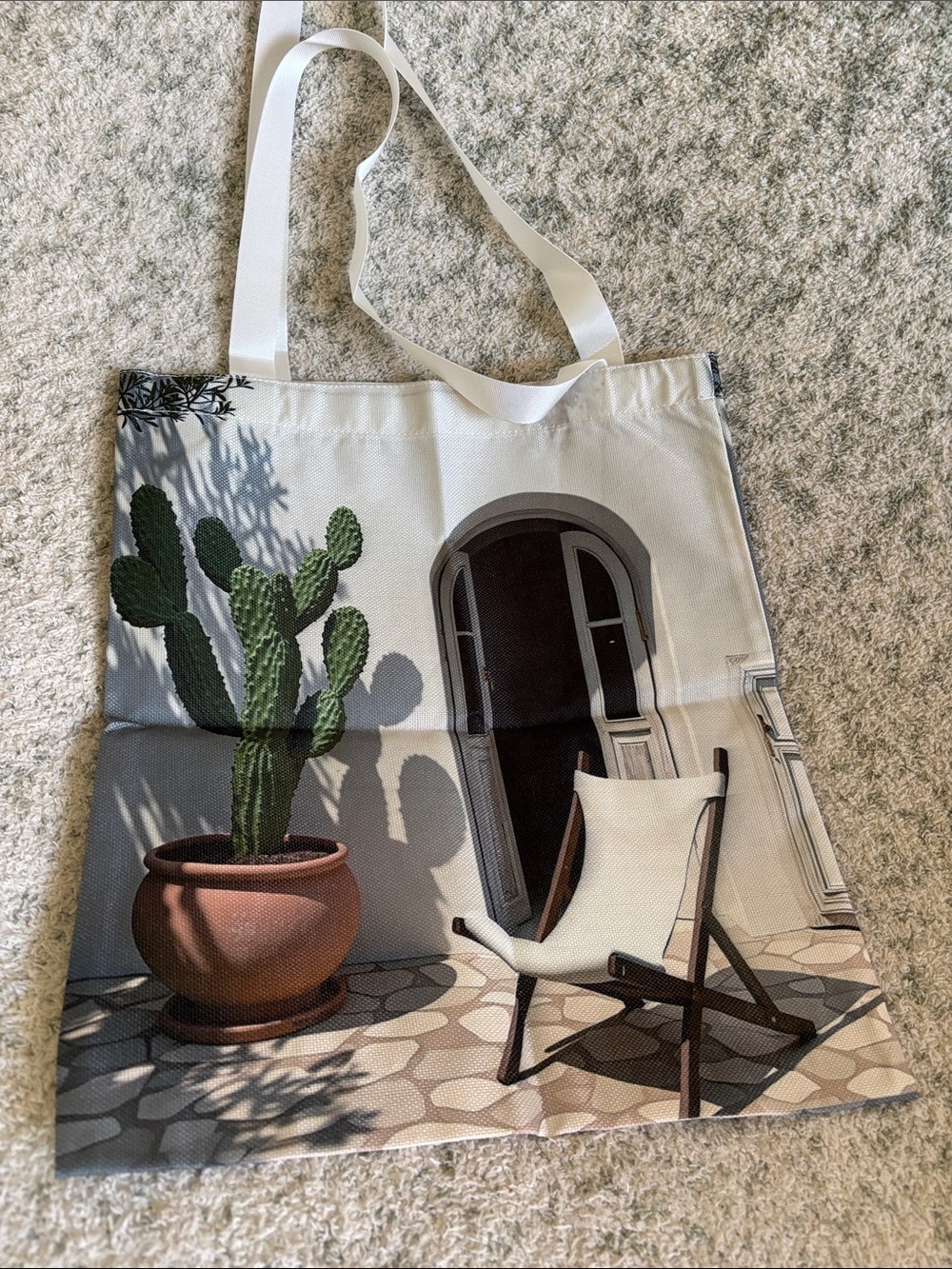Bohemian Traveler Cactus & Chair Poly Canvas Tote Bag NWT 13.75x15.50”